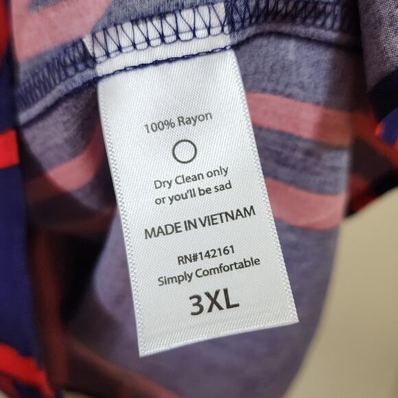 LuLaRoe NWT Amy dark blue with red stripes short sleeve button front woman's 3XL - Picture 7 of 8